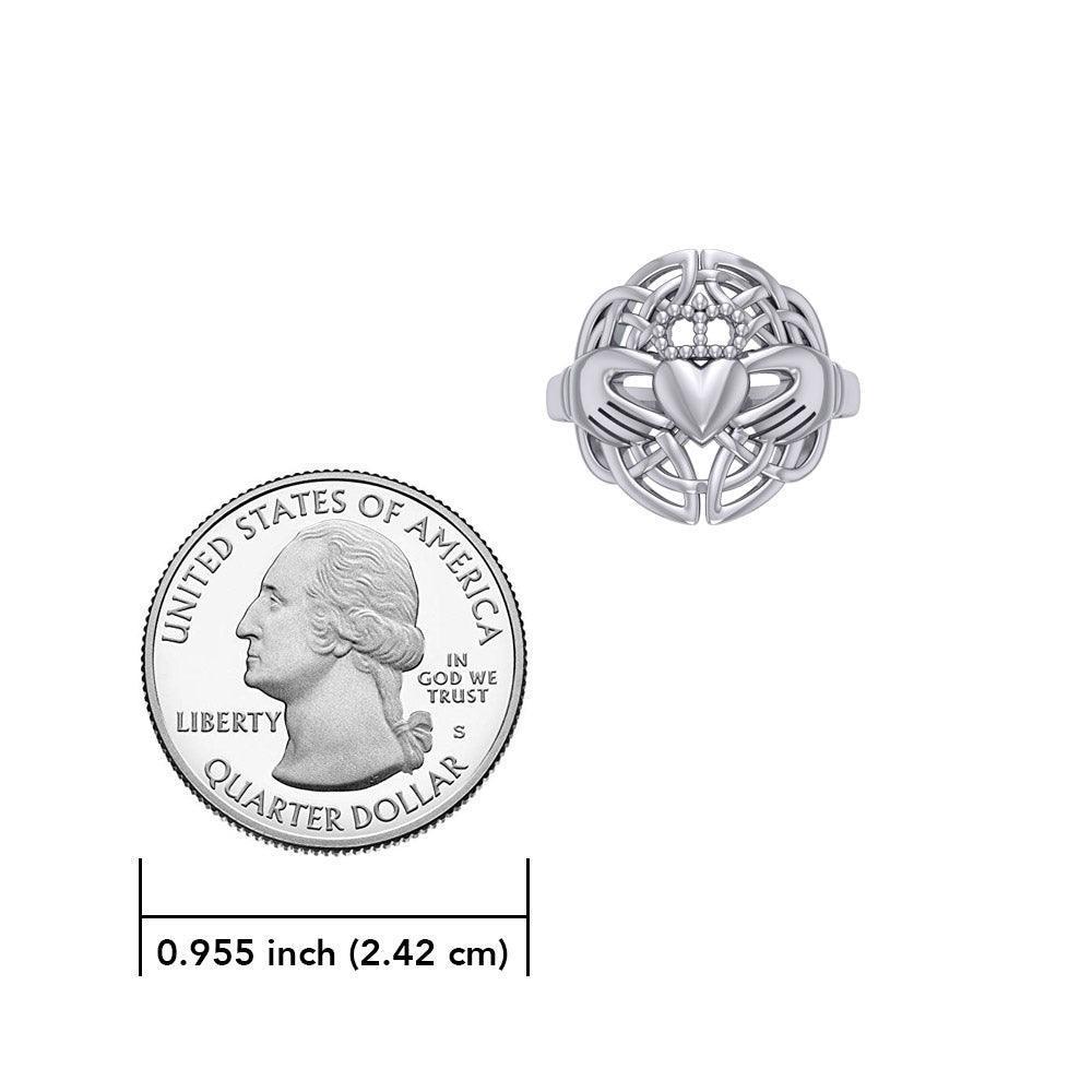 Celtic Claddagh & Celtic Knotwork Silver Ring TR666 - Wholesale Jewelry