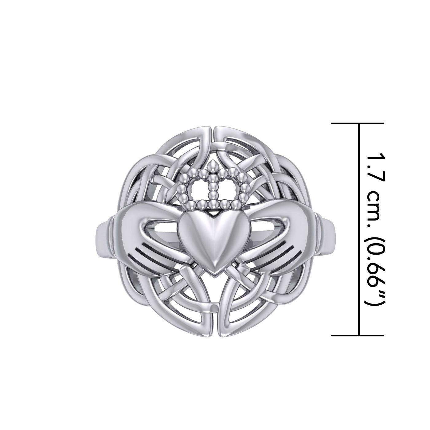 Celtic Claddagh & Celtic Knotwork Silver Ring TR666 - Wholesale Jewelry