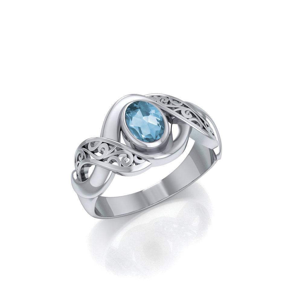 Silver Bold Filigree Ring with Gemstone TR745
