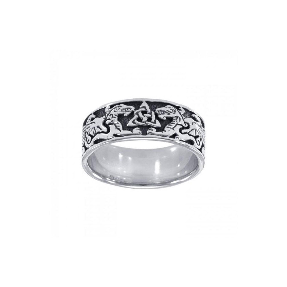 Celtic Dragons Trinity Knot Sterling Silver Ring TR842