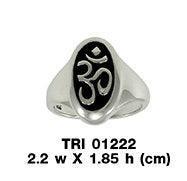 Oval Shape Om Symbol Silver Ring TRI1222