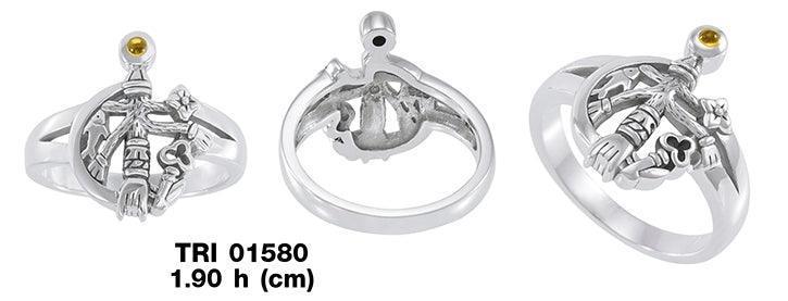 Wear your symbol of strength ~ Cimaruta Witch Sterling Silver Ring with Gemstone TRI1580