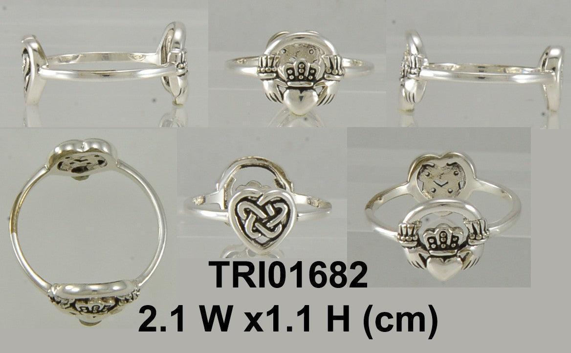 Of pure and endless love ~ Celtic Knotwork Claddagh and Hearts Sterling Silver 2-in-1 Ring TRI1682