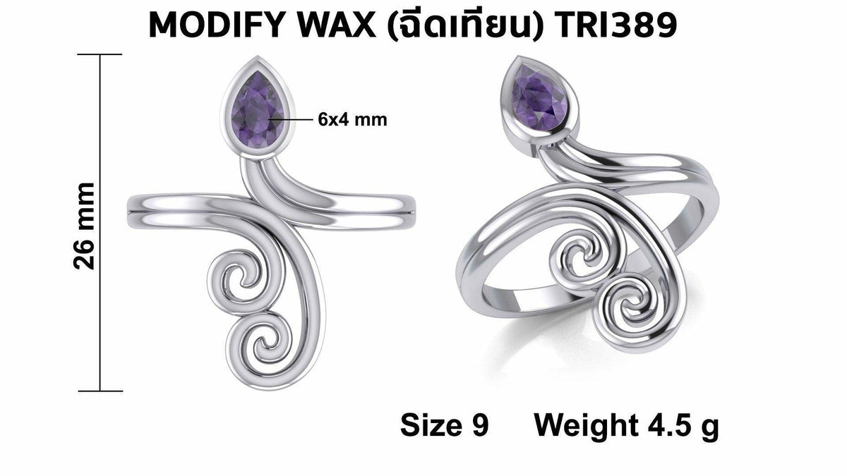 Modern Abstract Silver Ring with Teardrop Gemstone TRI1920