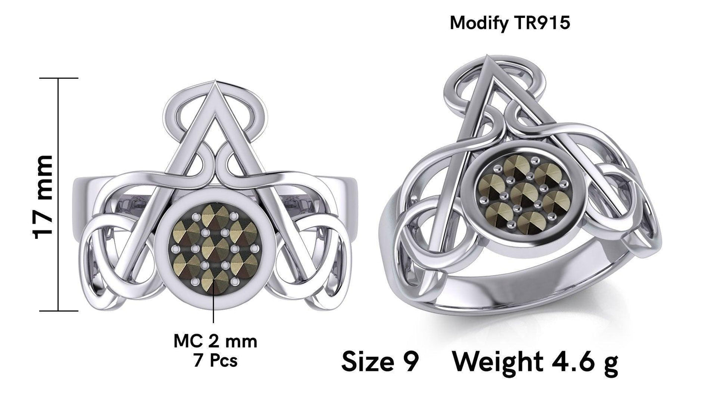 Celtic Triangle Knotwork Silver Ring with Gemstones TRI1950
