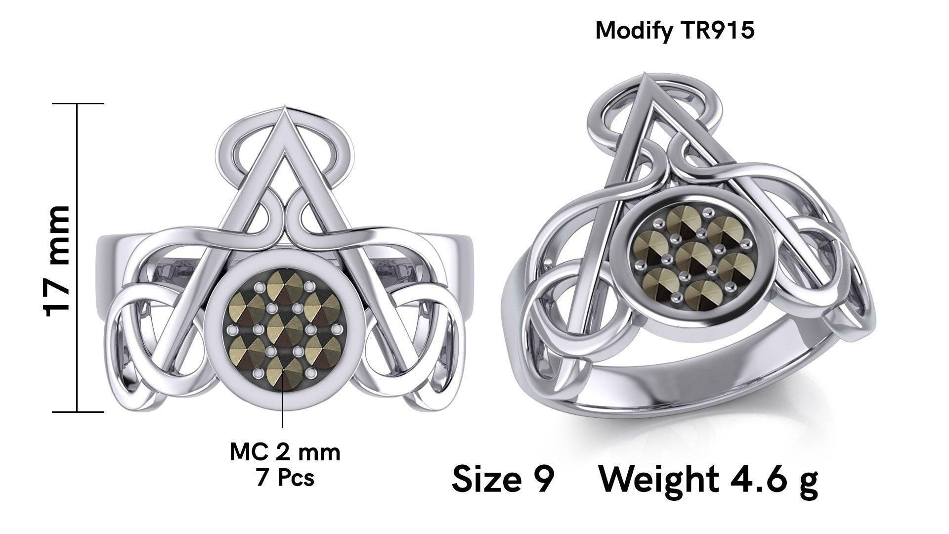 Celtic Triangle Knotwork Silver Ring with Gemstones TRI1950