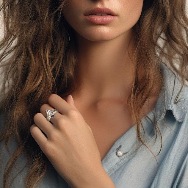 Celtic Mermaid Ring with Gemstones TRI045 - peterstone.dropshipping