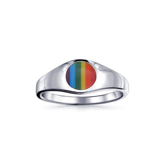 Rainbow Circle Silver Signet Ring TRI088