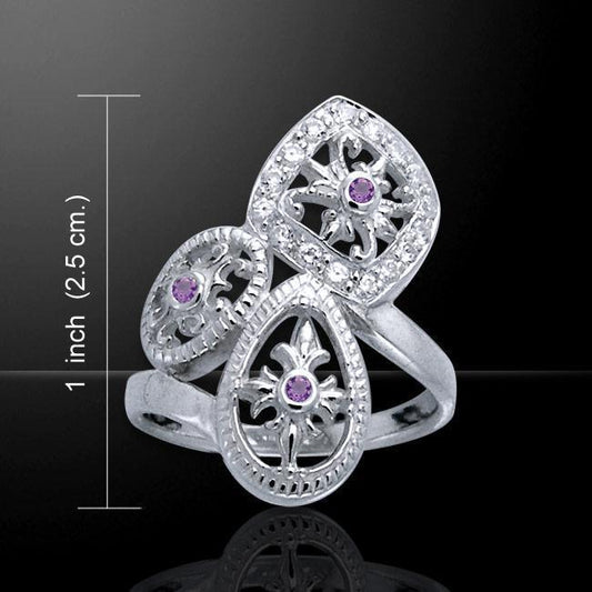 Classic Abstract Elegance Silver Ring with Gemstone TRI1054