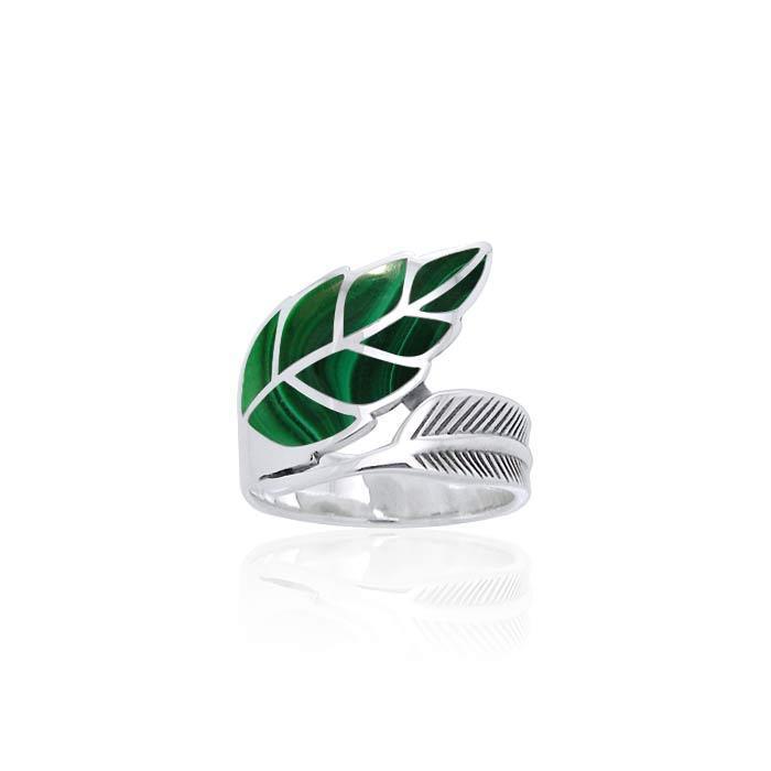 Silver Leaf with Inlay Stone Ring TRI1111