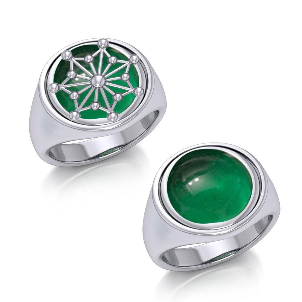 Round Tetragram Energy Symbol Silver Flip Ring with Gemstone TRI1133 - peterstone.dropshipping