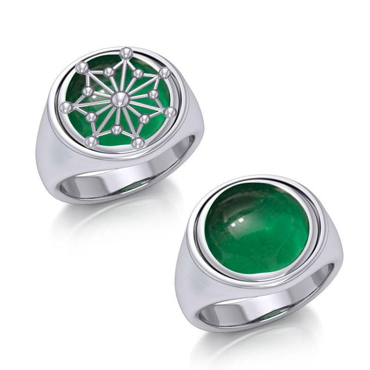 Round Tetragram Energy Symbol Silver Flip Ring with Gemstone TRI1133 - peterstone.dropshipping