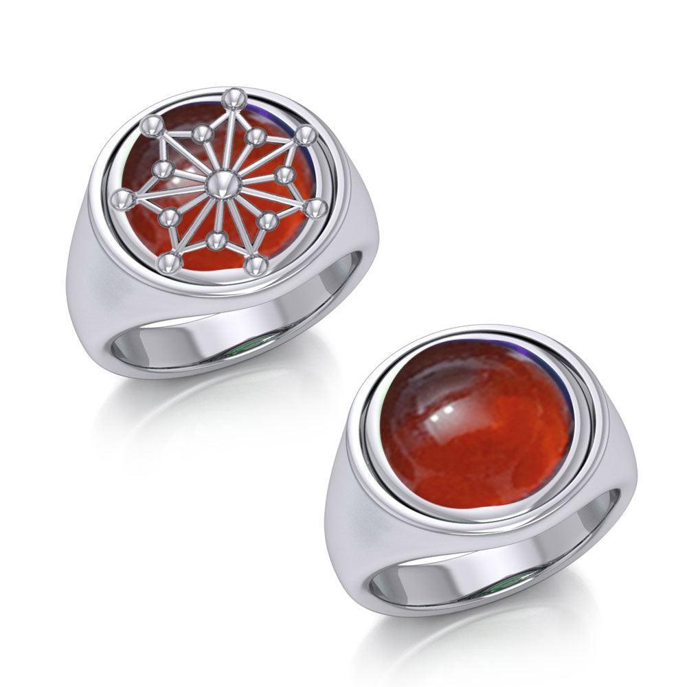 Round Tetragram Energy Symbol Silver Flip Ring with Gemstone TRI1133 - peterstone.dropshipping