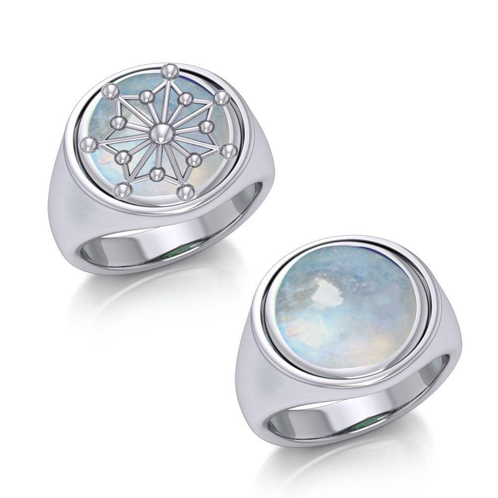 Round Tetragram Energy Symbol Silver Flip Ring with Gemstone TRI1133 - peterstone.dropshipping