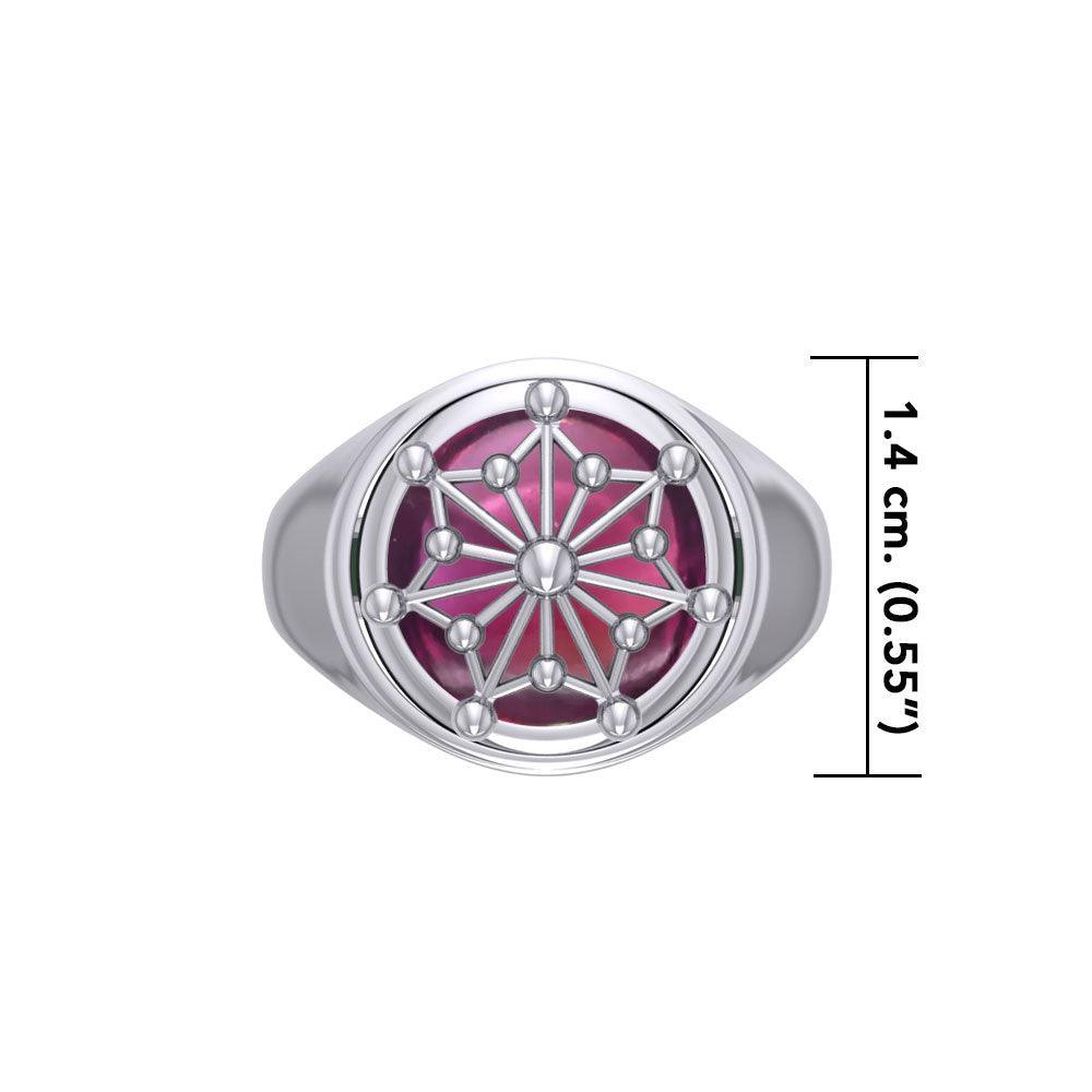 Round Tetragram Energy Symbol Silver Flip Ring with Gemstone TRI1133 - peterstone.dropshipping