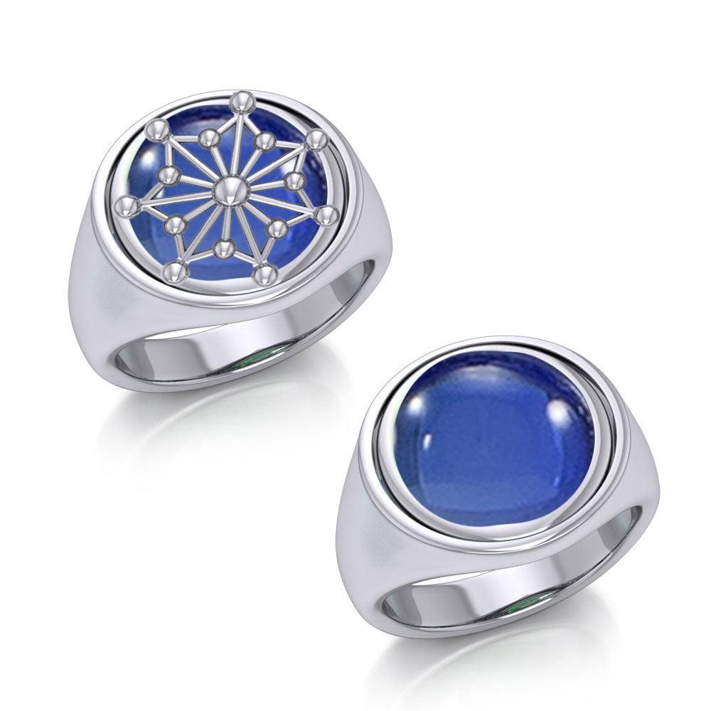 Round Tetragram Energy Symbol Silver Flip Ring with Gemstone TRI1133 - peterstone.dropshipping