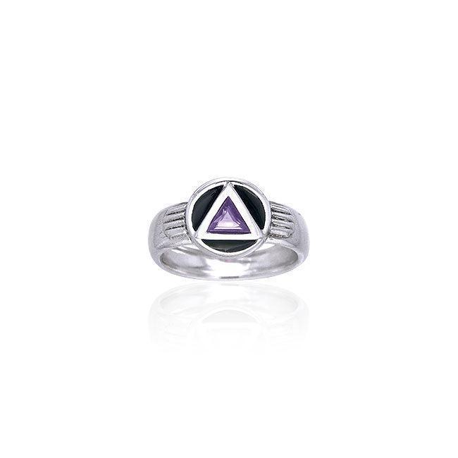 Gemstone AA Recovery Symbol Silver Ring TRI122