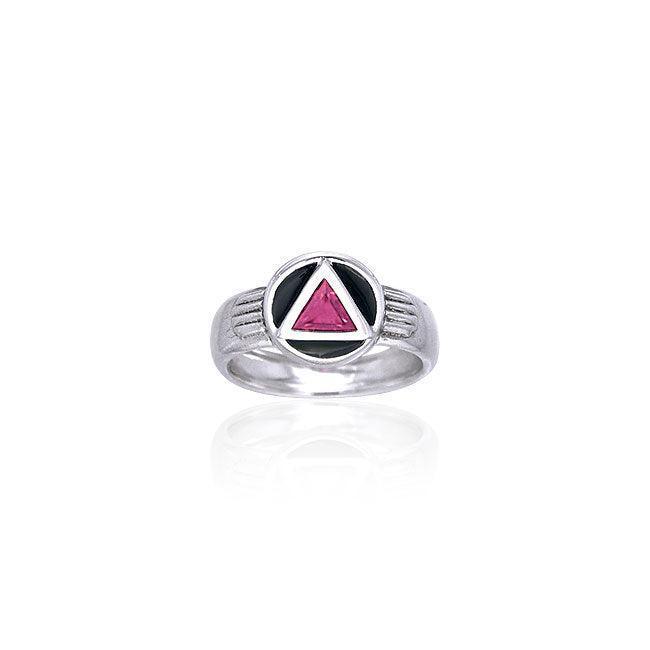 Gemstone AA Recovery Symbol Silver Ring TRI122