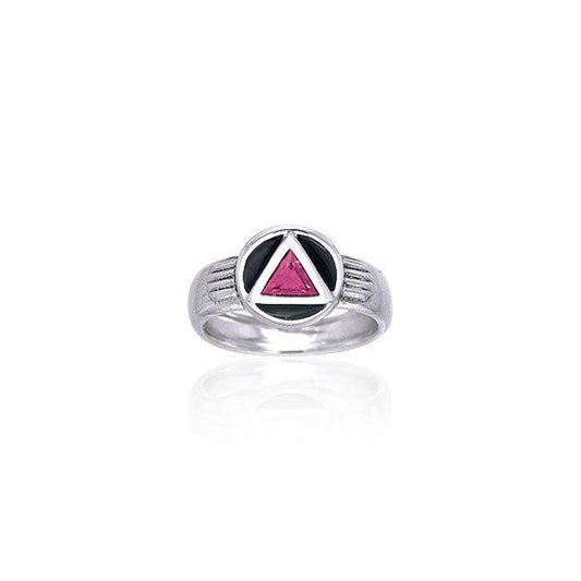 Gemstone AA Recovery Symbol Silver Ring TRI122