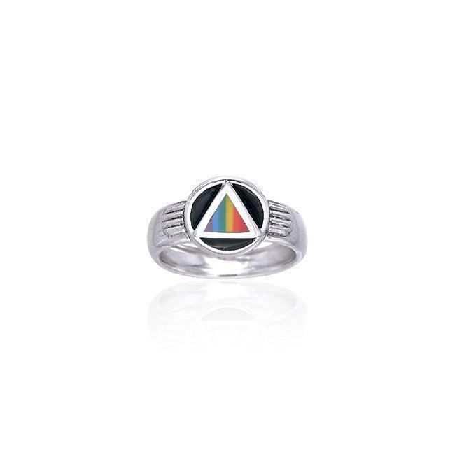 Gemstone AA Recovery Symbol Silver Ring TRI122