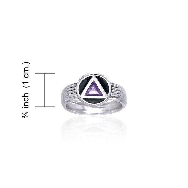 Gemstone AA Recovery Symbol Silver Ring TRI122