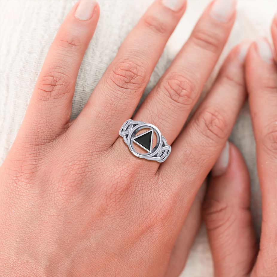 AA Recovery Inlaid Sterling Silver Ring TRI1273*