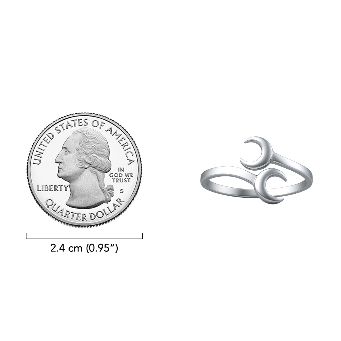 Double Crescent Moon Sterling Silver Ring TRI1368