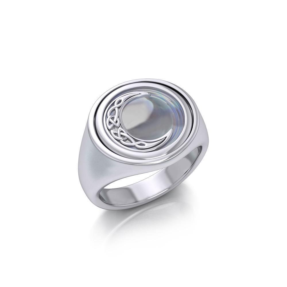 Celtic Crescent Moon Silver Flip Ring with Gemstone TRI155