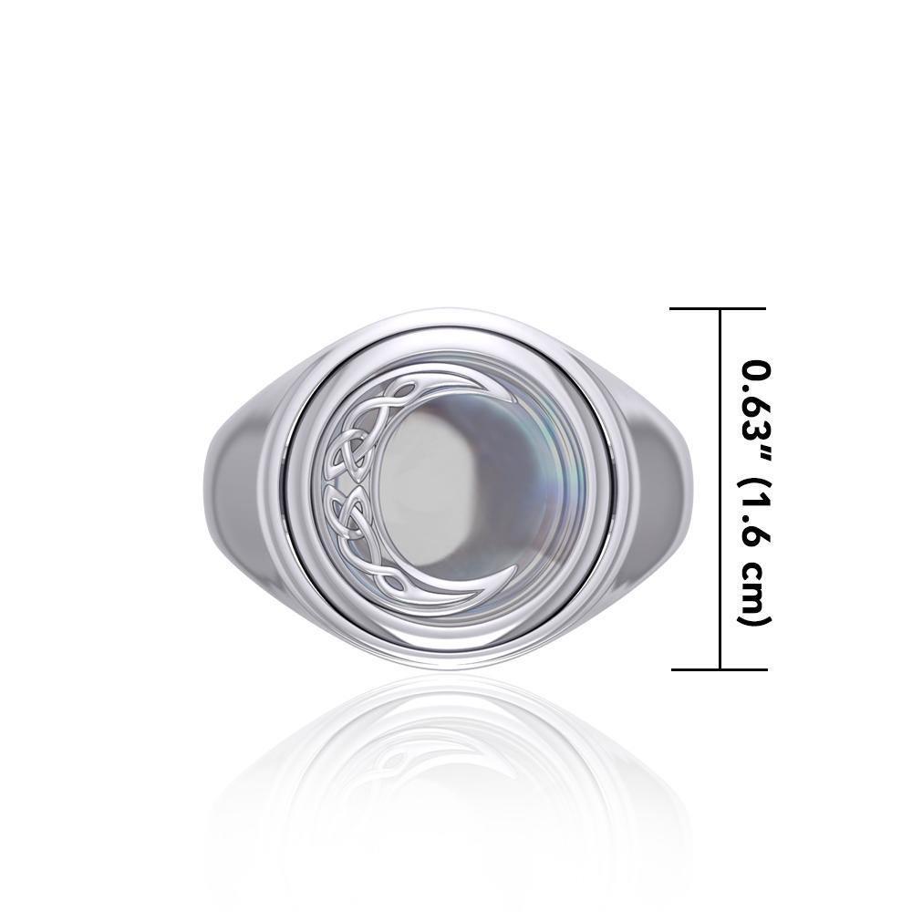 Celtic Crescent Moon Silver Flip Ring with Gemstone TRI155