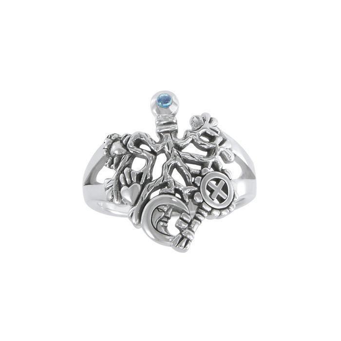 Timeless protection of the Cimaruta Witch ~ Sterling Silver Ring with Gemstone TRI1581