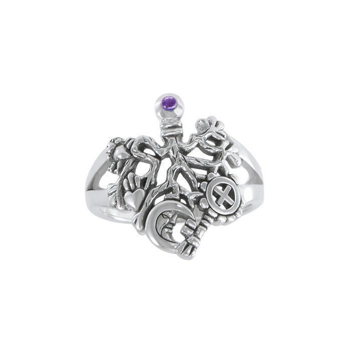 Timeless protection of the Cimaruta Witch ~ Sterling Silver Ring with Gemstone TRI1581