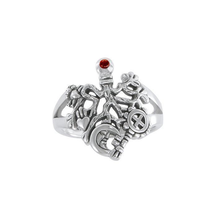 Timeless protection of the Cimaruta Witch ~ Sterling Silver Ring with Gemstone TRI1581