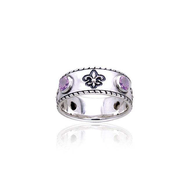 Fleur De Lis Sterling Silver with Gems Ring TRI171