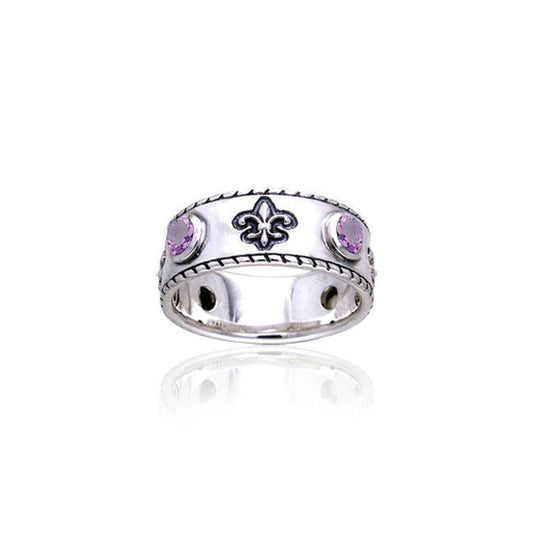 Fleur De Lis Sterling Silver with Gems Ring TRI171