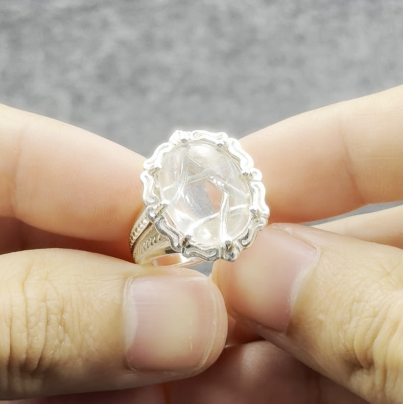 Star of David Sterling Silver Ring with Genuine White Quartz TRI1719