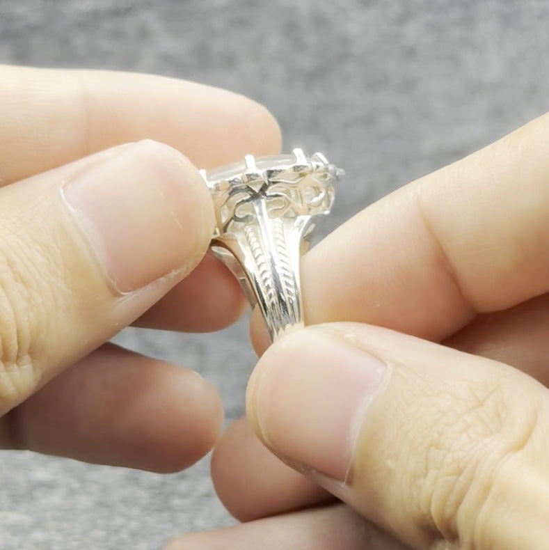 Star of David Sterling Silver Ring with Genuine White Quartz TRI1719