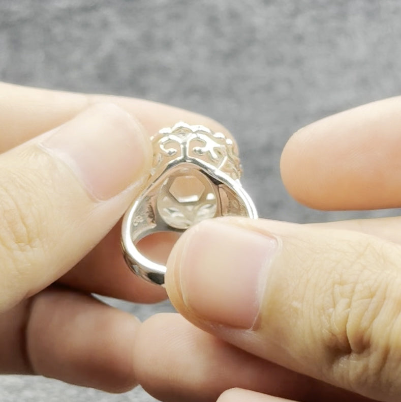 Star of David Sterling Silver Ring with Genuine White Quartz TRI1719