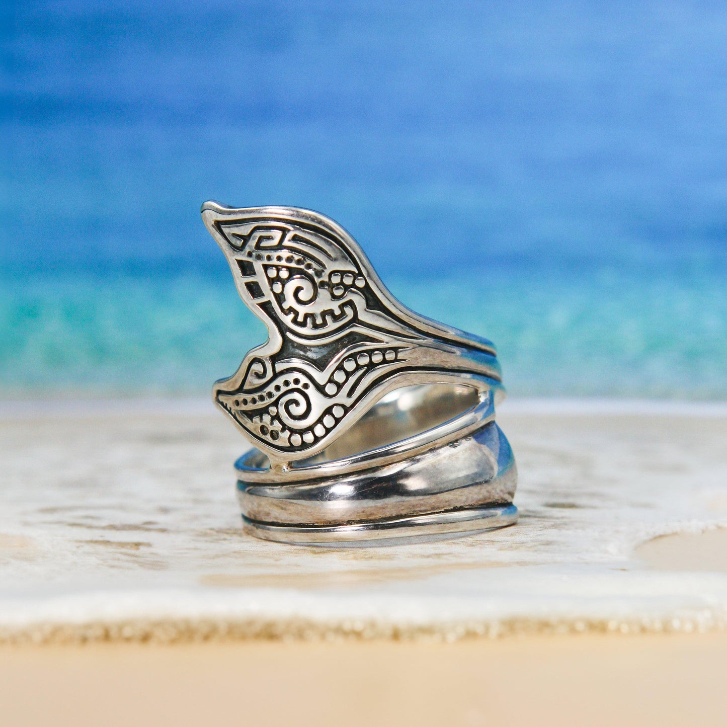 Aboriginal Whale Tail Sterling Silver Spoon Ring TRI1734 - Wholesale Jewelry