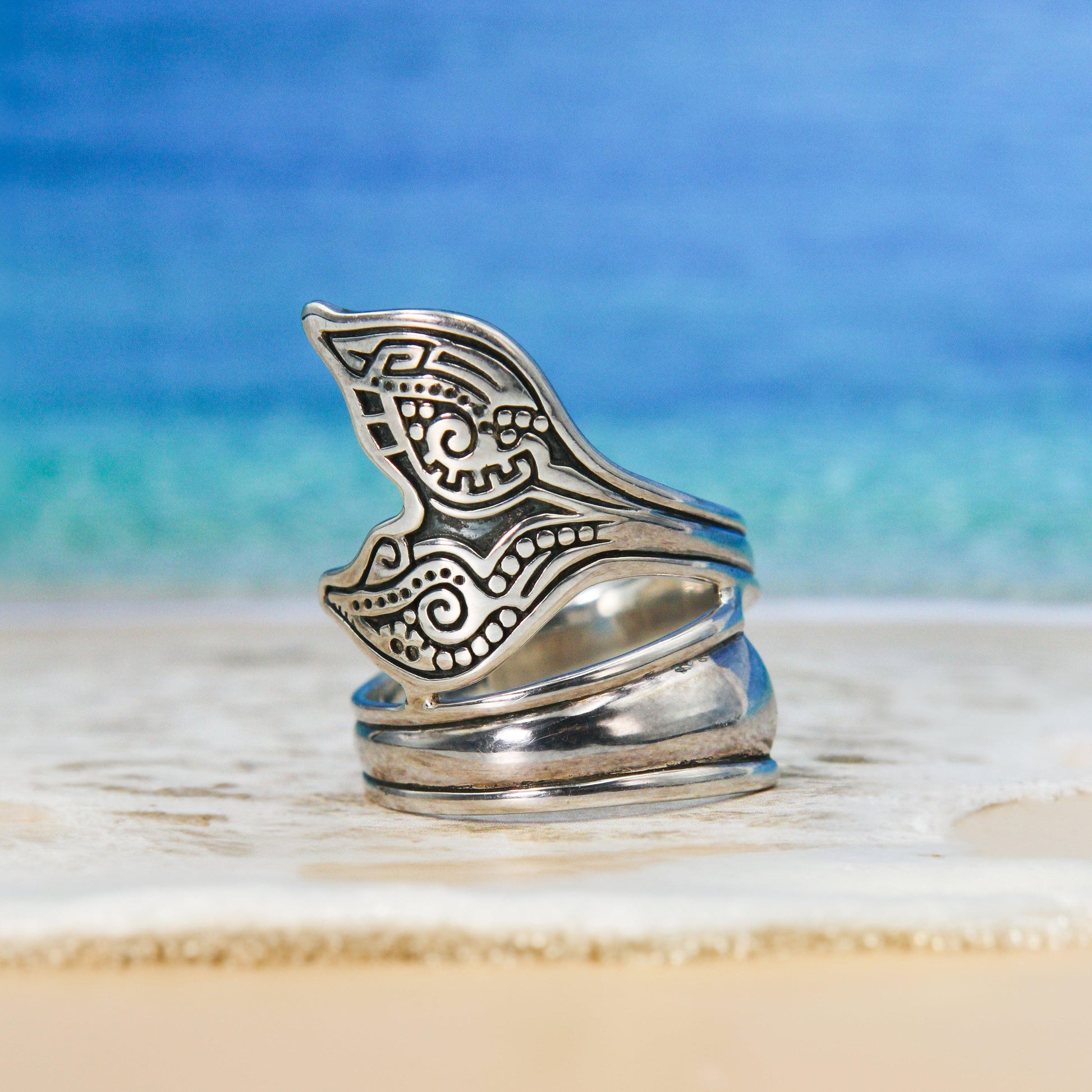 Aboriginal Whale Tail Sterling Silver Spoon Ring TRI1734 - Wholesale Jewelry