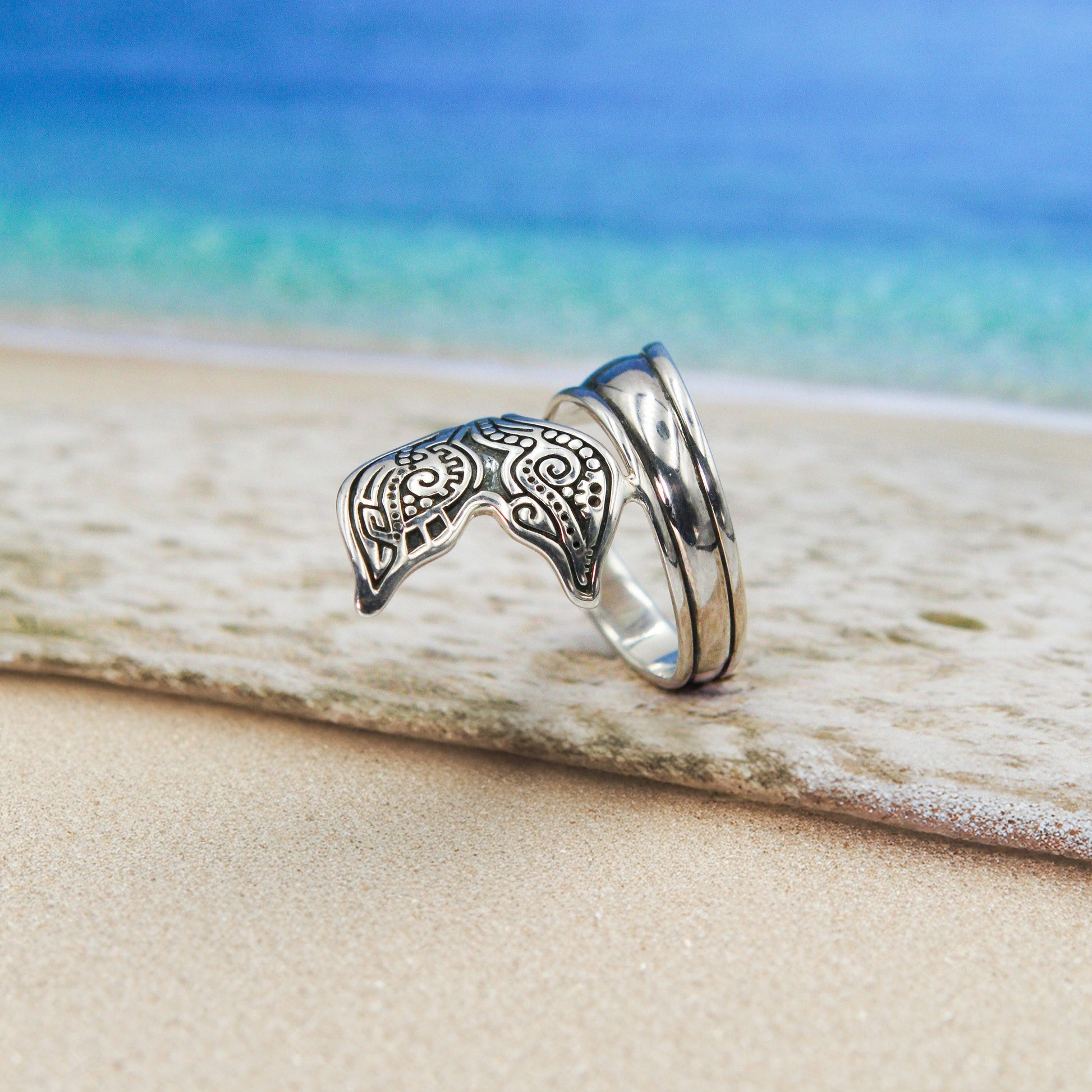 Aboriginal Whale Tail Sterling Silver Spoon Ring TRI1734 - Wholesale Jewelry