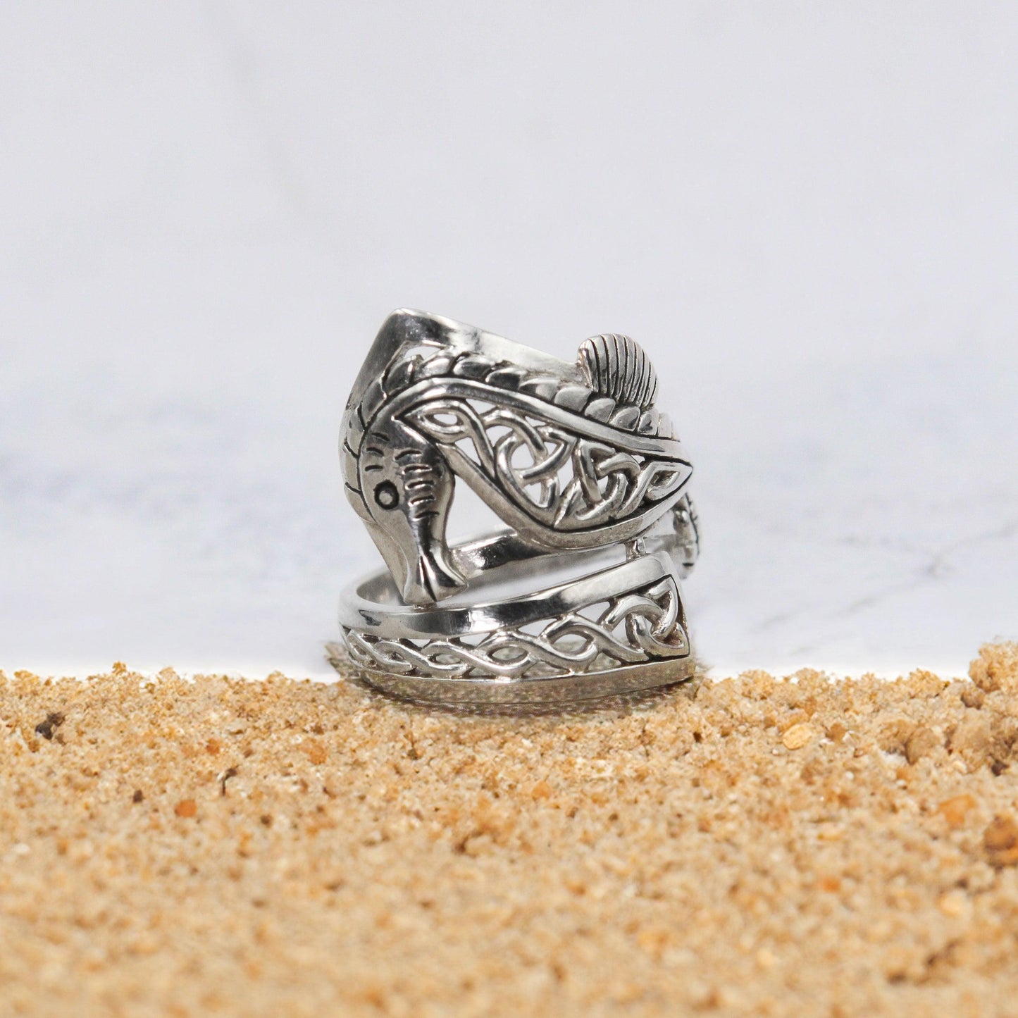 An anomaly of nature ~ Celtic Knotwork Seahorse Sterling Silver Spoon Ring TRI1737 - Wholesale Jewelry