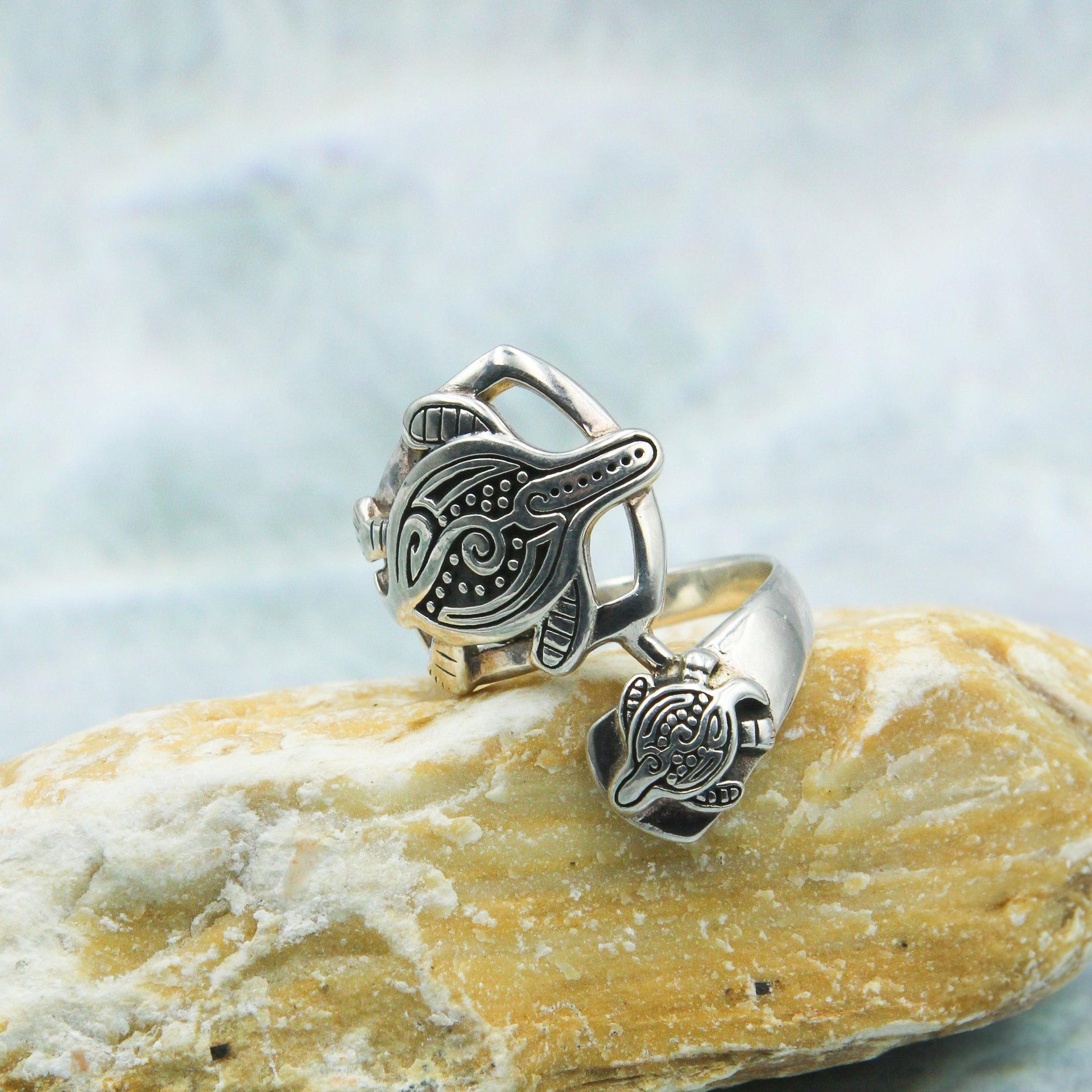 Aboriginal Inspired Turtle Sterling Silver Ring TRI1739 - Wholesale Jewelry