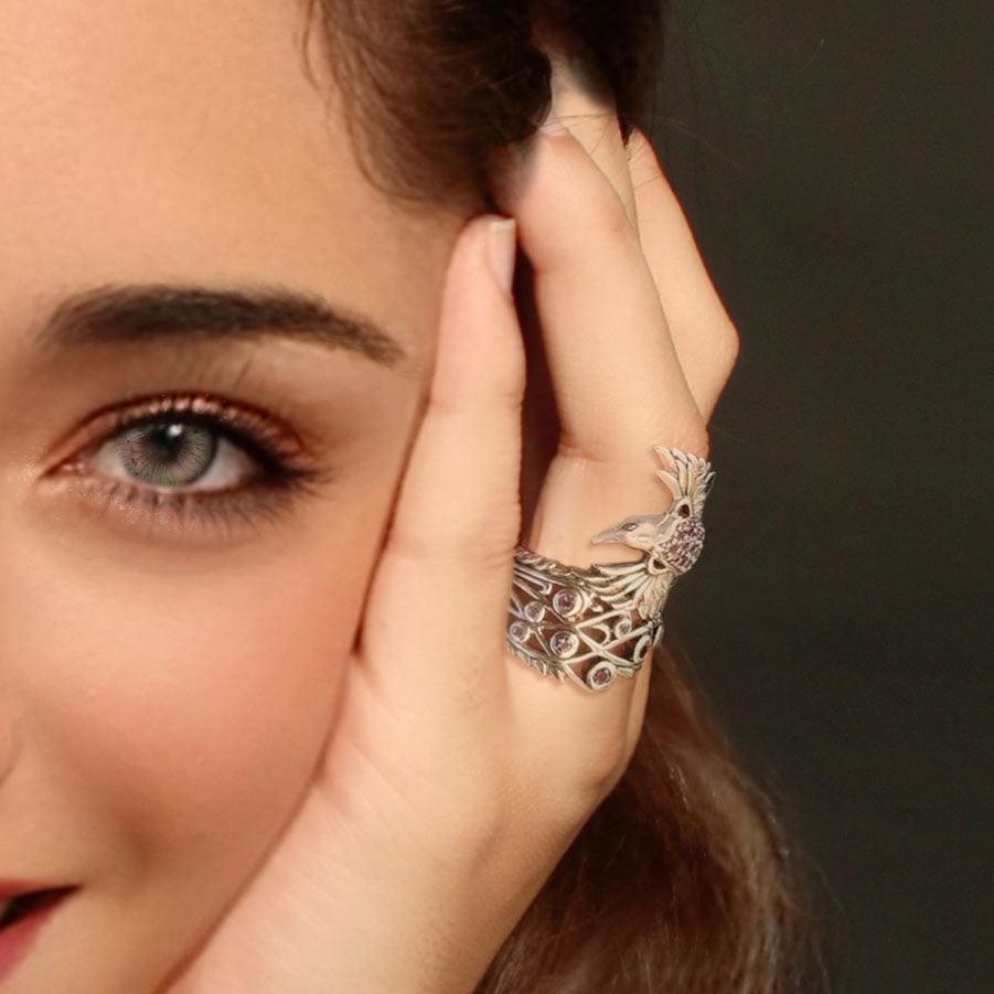 Honor The Flying Phoenix ~ Sterling Silver Jewelry Ring with Gemstone TRI1744 - Wholesale Jewelry