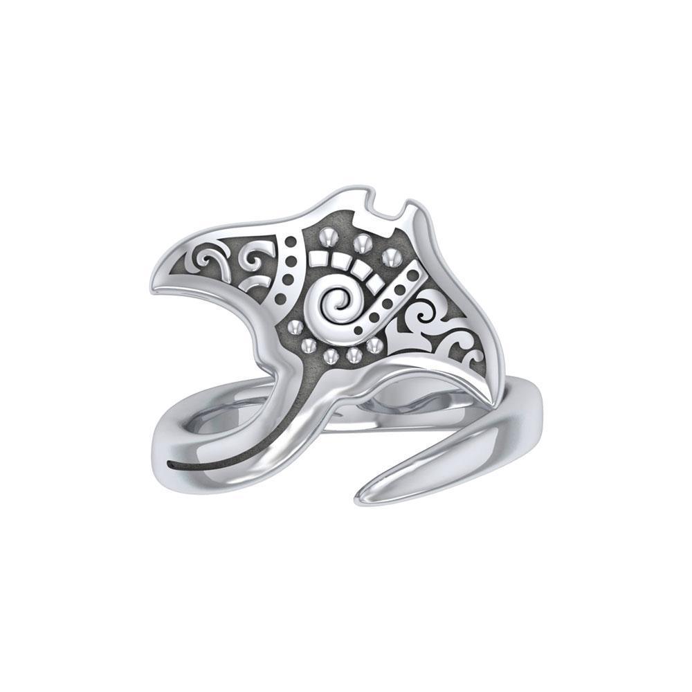 Silver Aboriginal Manta Ray Spoon Ring TRI1774