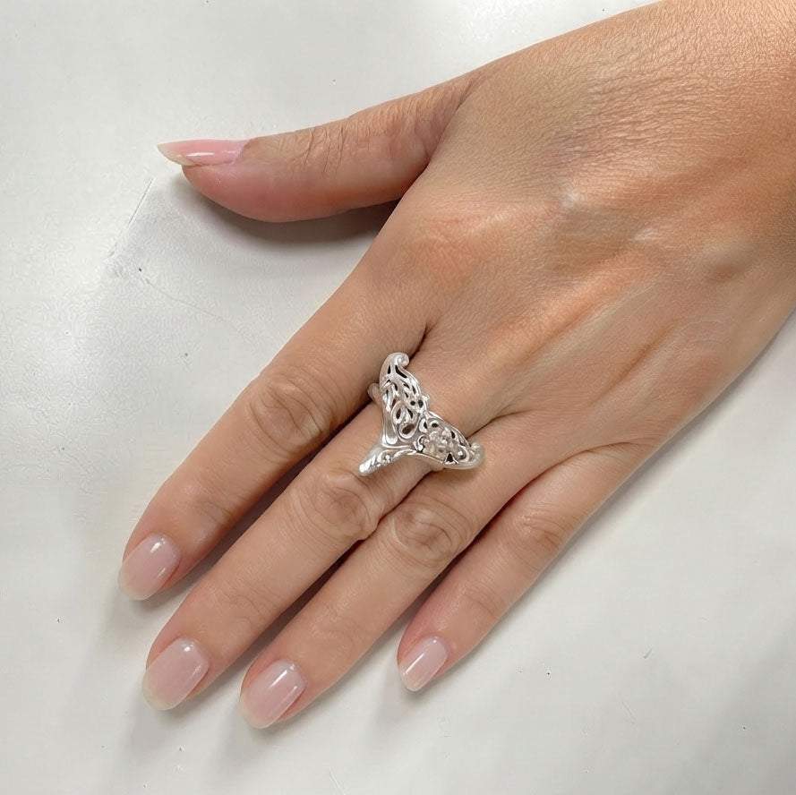 The graceful tale Sterling Silver Whale Tail Filigree Ring Jewelry TRI1793
