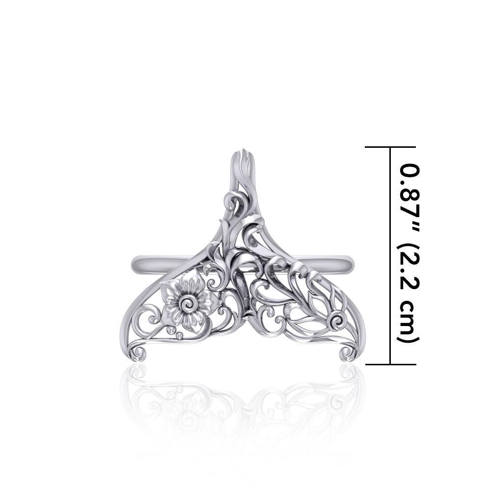 The graceful tale Sterling Silver Whale Tail Filigree Ring Jewelry TRI1793