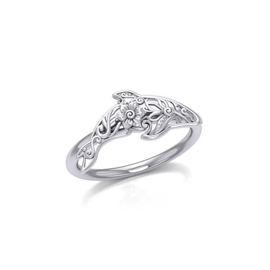 A gift of solitude Silver Orca Whale Filigree Ring TRI1797