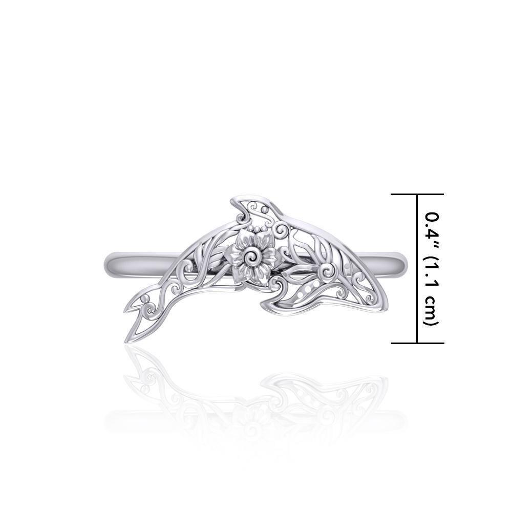 A gift of solitude Silver Orca Whale Filigree Ring TRI1797
