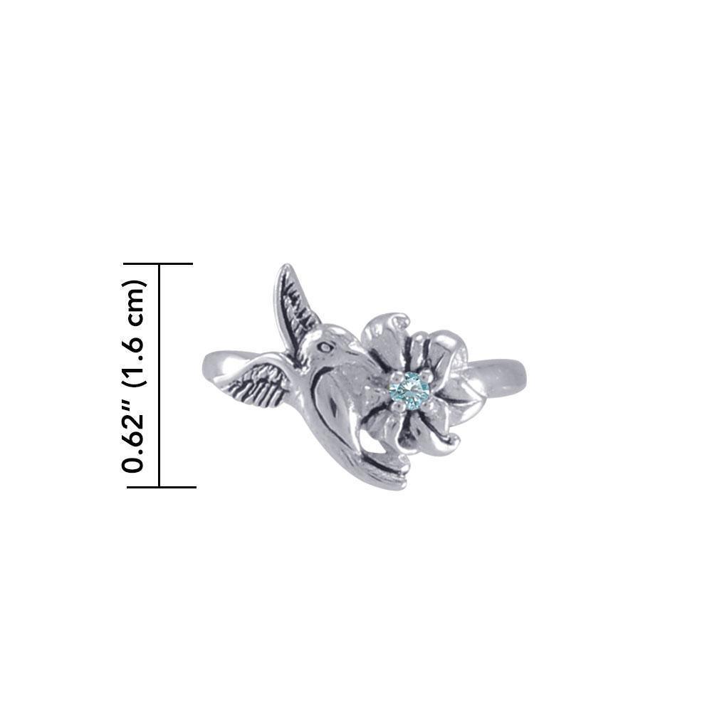 Silver Flying Hummingbird with Gemstone Flower Ring TRI1803