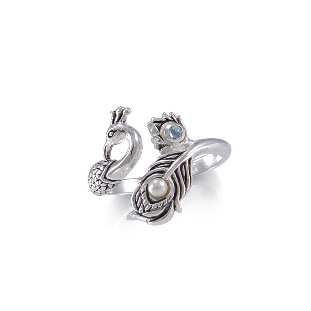 Dancing Peacock Ring in glimmering Silver Ring with Gemstone TRI1814